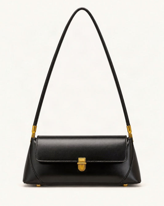 Cowhide Leather Small Plus Baguette Shoulder Bag — straight-on front view on a warm white background