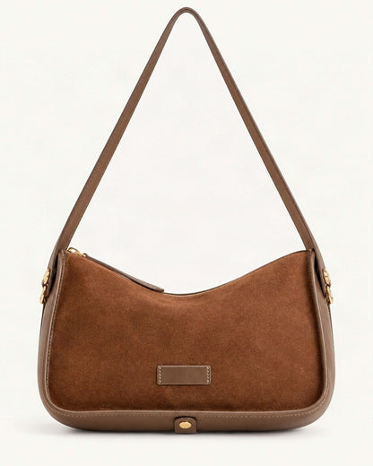Suede Cowhide Small Crossbody Bag — straight-on front view on a warm white background