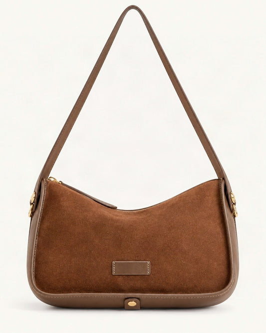 Suede Cowhide Small Crossbody Bag — straight-on front view on a warm white background