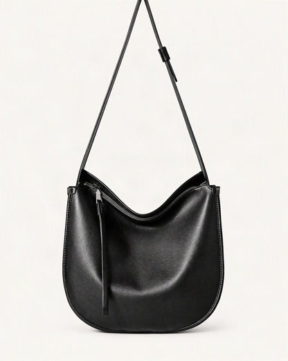 Cowhide Leather Small Plus Hobo Shoulder Bag — straight-on front view on a warm white background