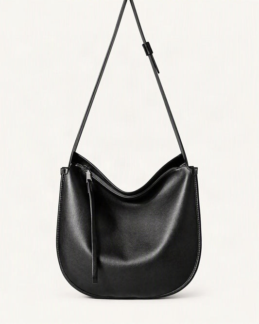 Cowhide Leather Small Plus Hobo Shoulder Bag — straight-on front view on a warm white background