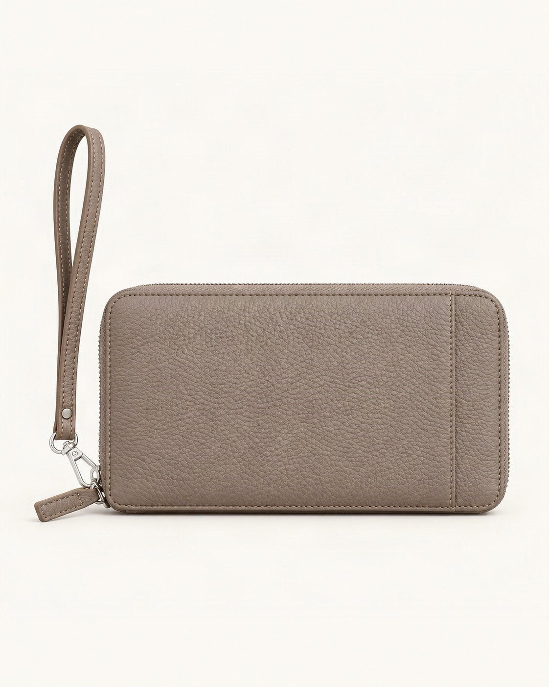 Genuine Leather RFID Passport Holder Wallet with Wrist Strap — straight-on front view on a warm white background