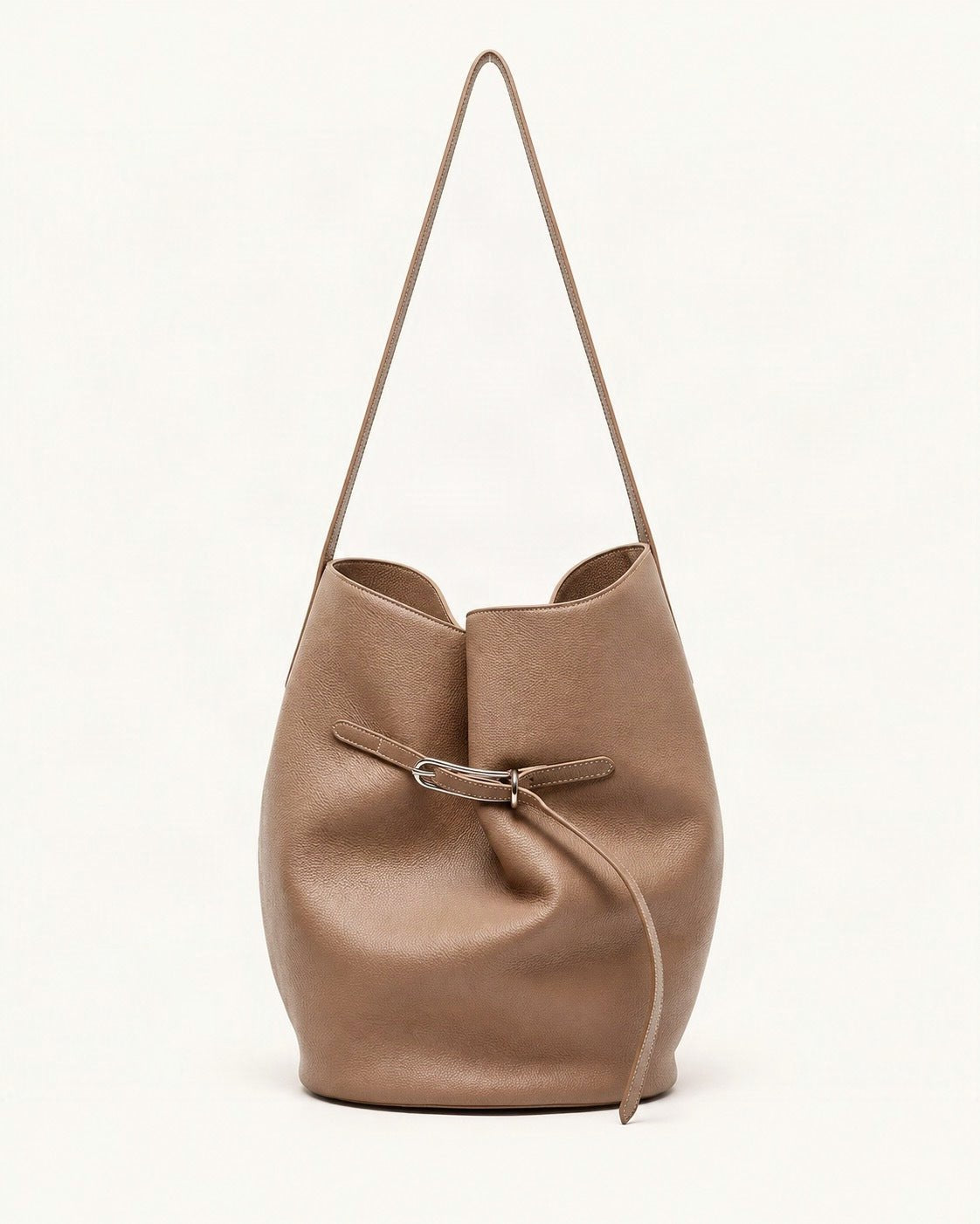 Top-Grain Cowhide Small Shoulder Tote Bag — straight-on front view on a warm white background