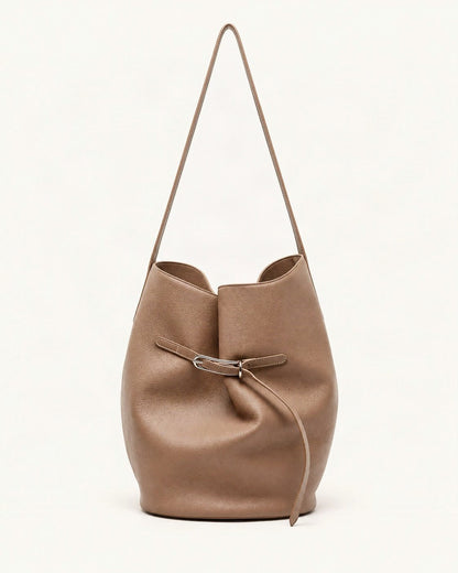 Top-Grain Cowhide Small Shoulder Tote Bag — straight-on front view on a warm white background