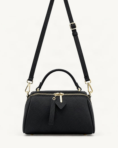 Top-Grain Cowhide Small Boston Bag — straight-on front view on a warm white background