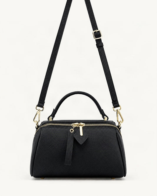 Top-Grain Cowhide Small Boston Bag — straight-on front view on a warm white background