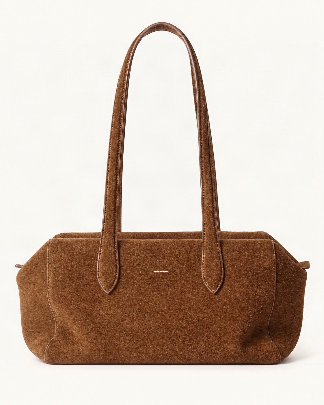 Suede Cowhide Small Plus Shoulder Tote Bag — straight-on front view on a warm white background