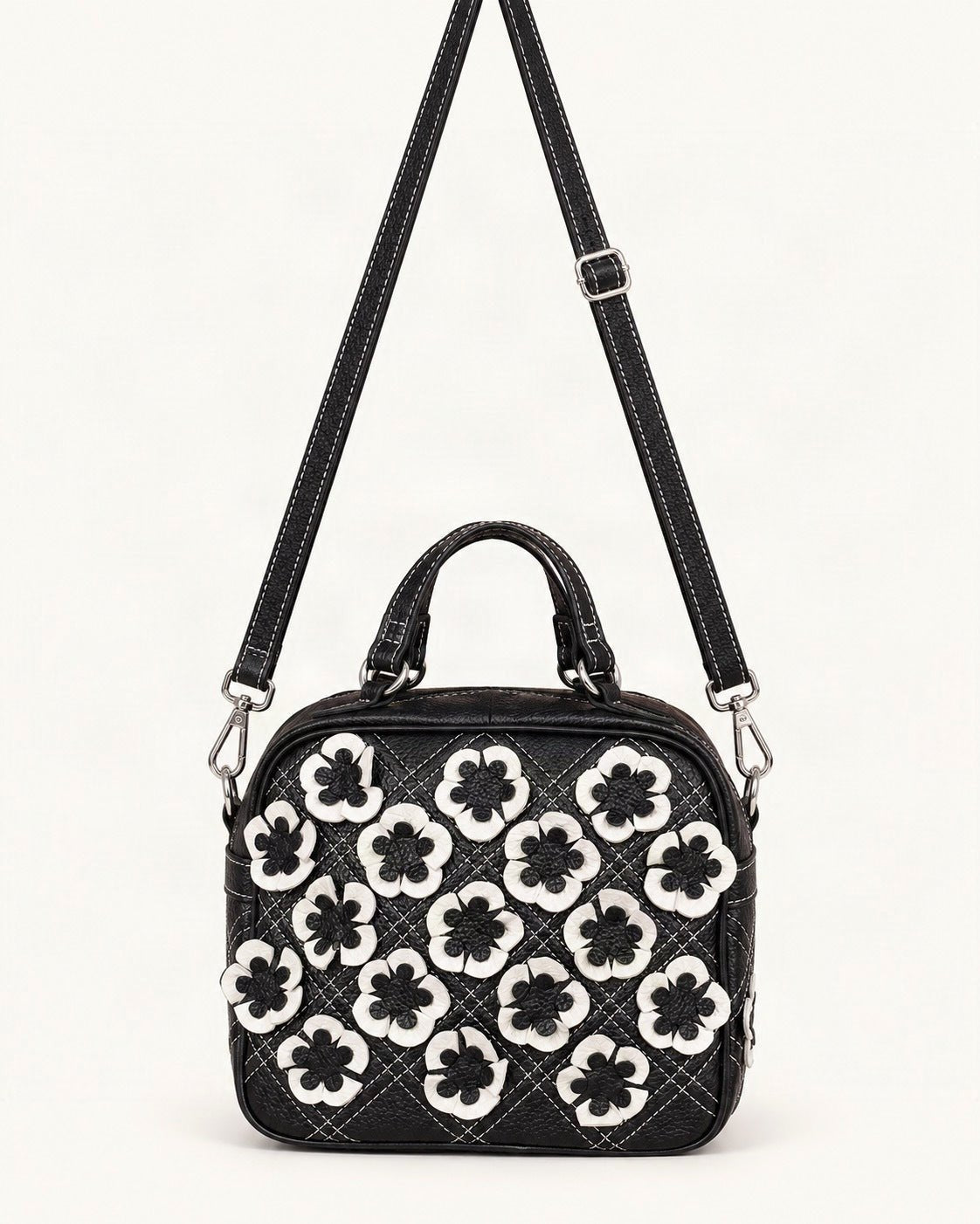 Top-Grain Cowhide Shoulder Crossbody Bag — straight-on front view on a warm white background