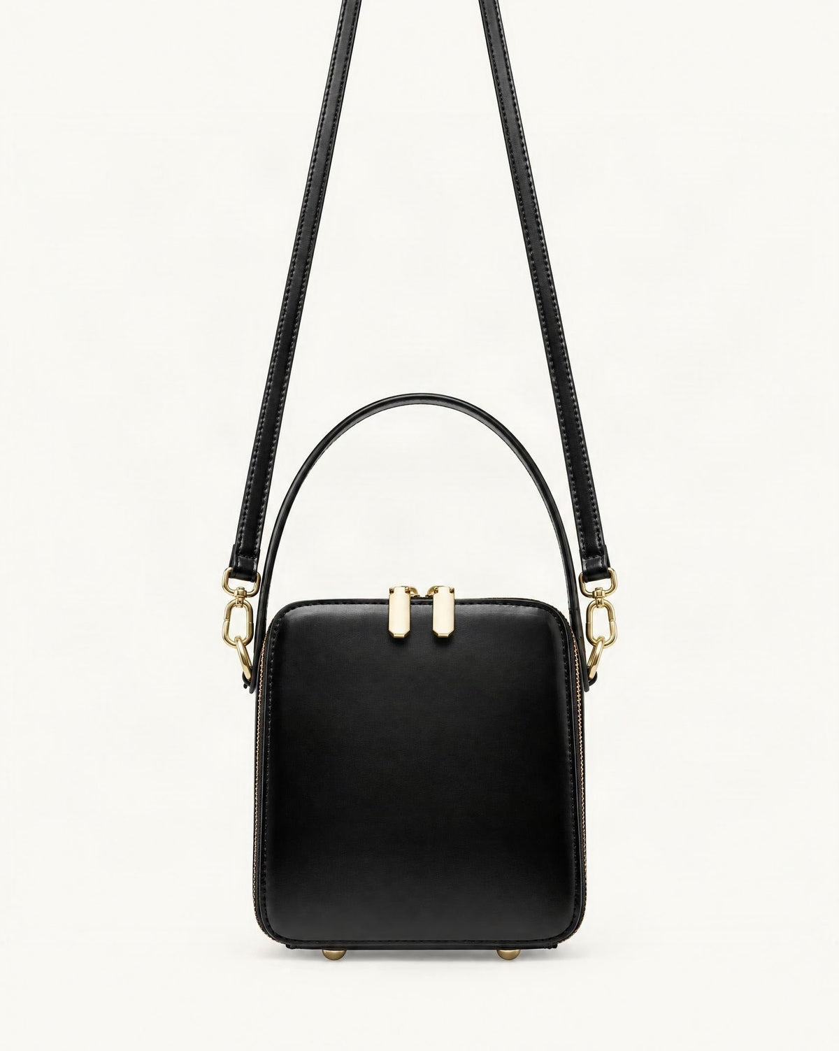 Cowhide Leather Micro Box Bag Top Handle Crossbody — straight-on front view on a warm white background