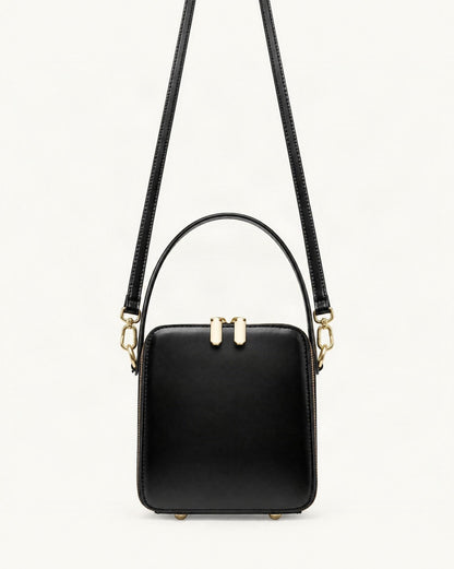 Cowhide Leather Micro Box Bag Top Handle Crossbody — straight-on front view on a warm white background