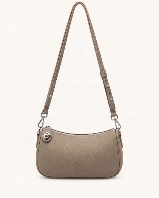 Pebbled Cowhide Leather Crossbody Bag — straight-on front view on a warm white background