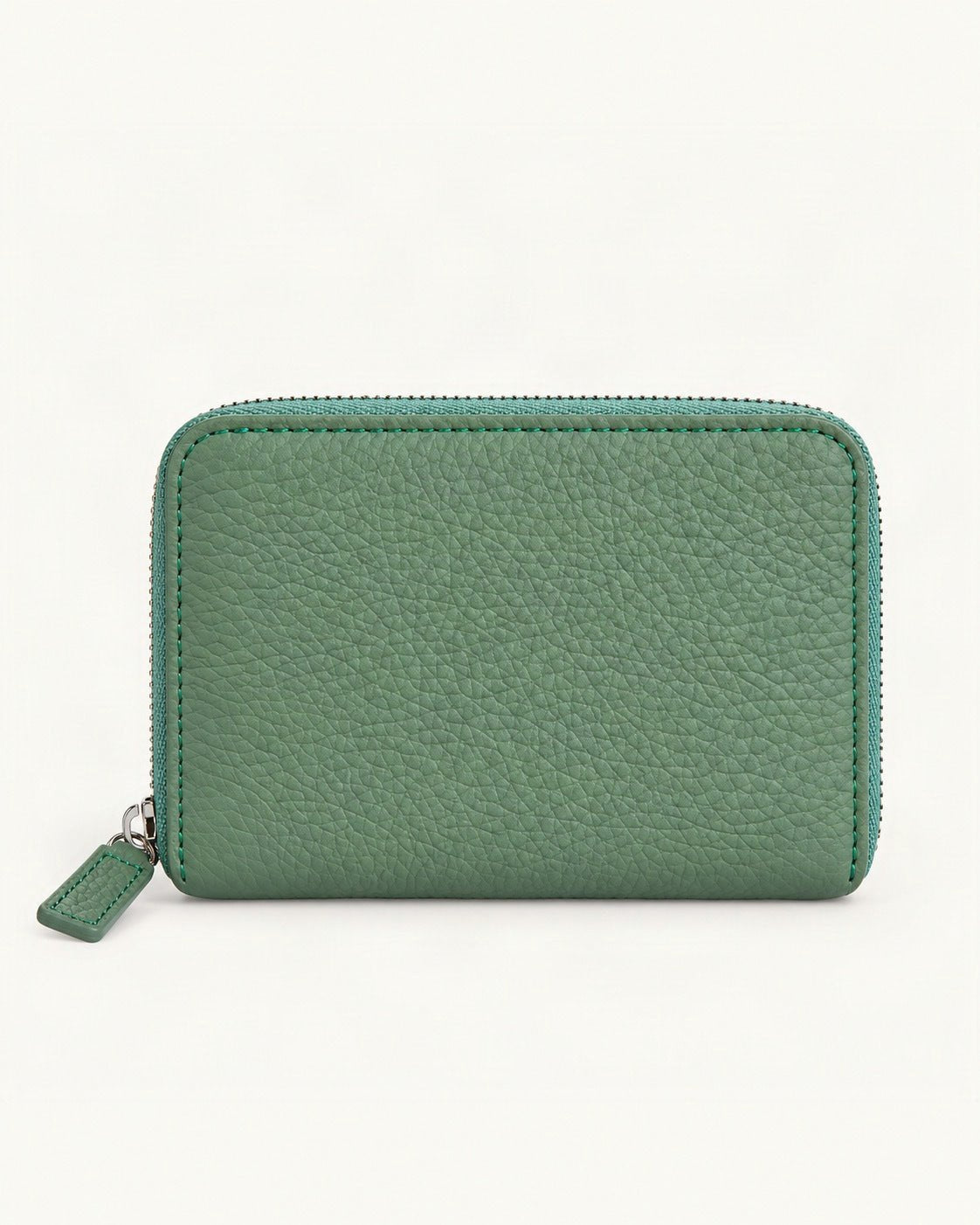 Top-Grain Cowhide Zip Wallet with RFID-Blocking Card Slots — straight-on front view on a warm white background