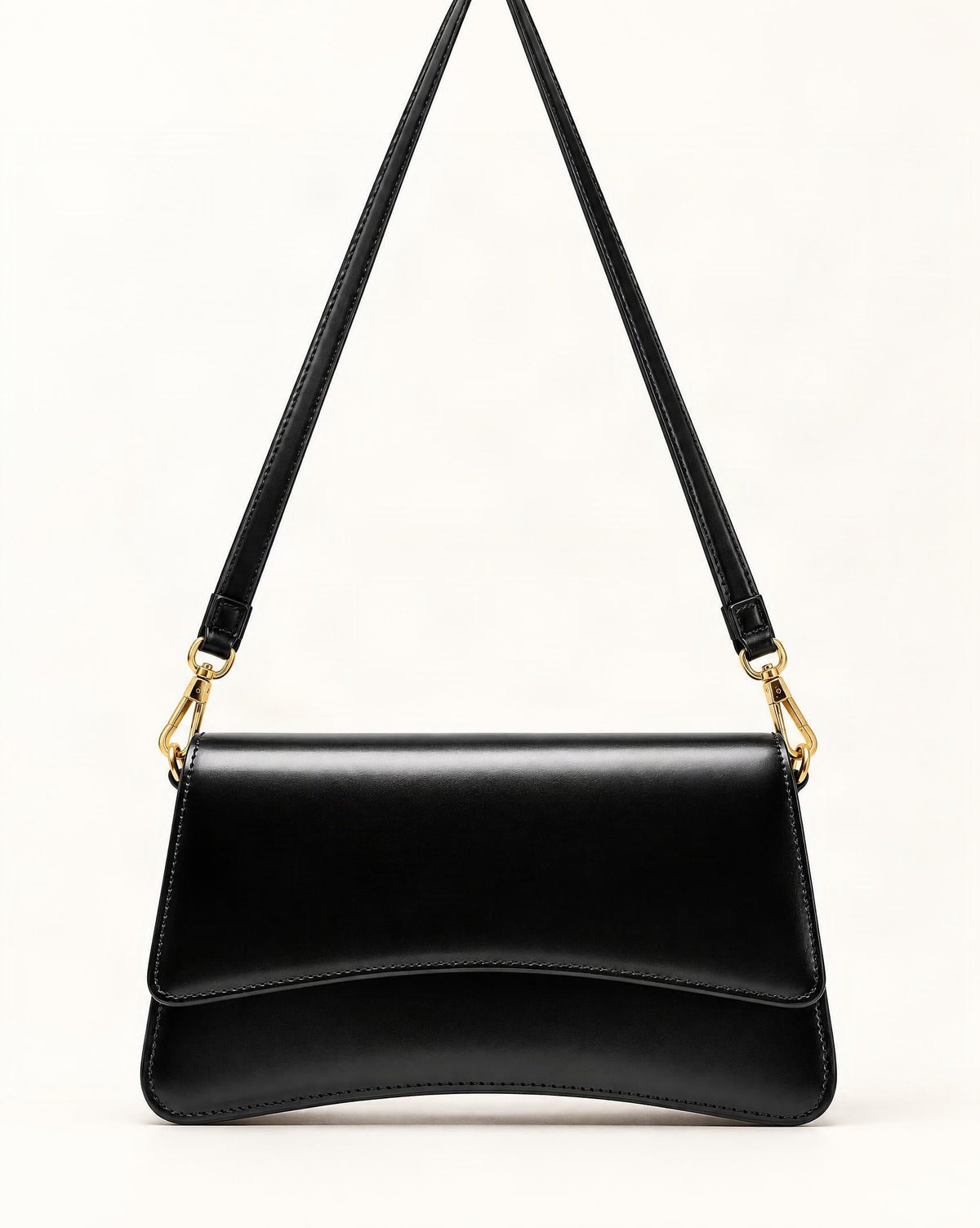 Cowhide Leather Small Shoulder Bag with Flap Closure — straight-on front view on a warm white background