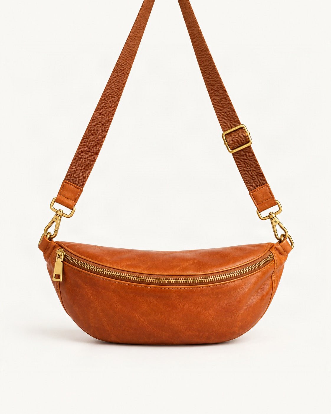 Top-Grain Cowhide Leather Crossbody Sling Bag — straight-on front view on a warm white background