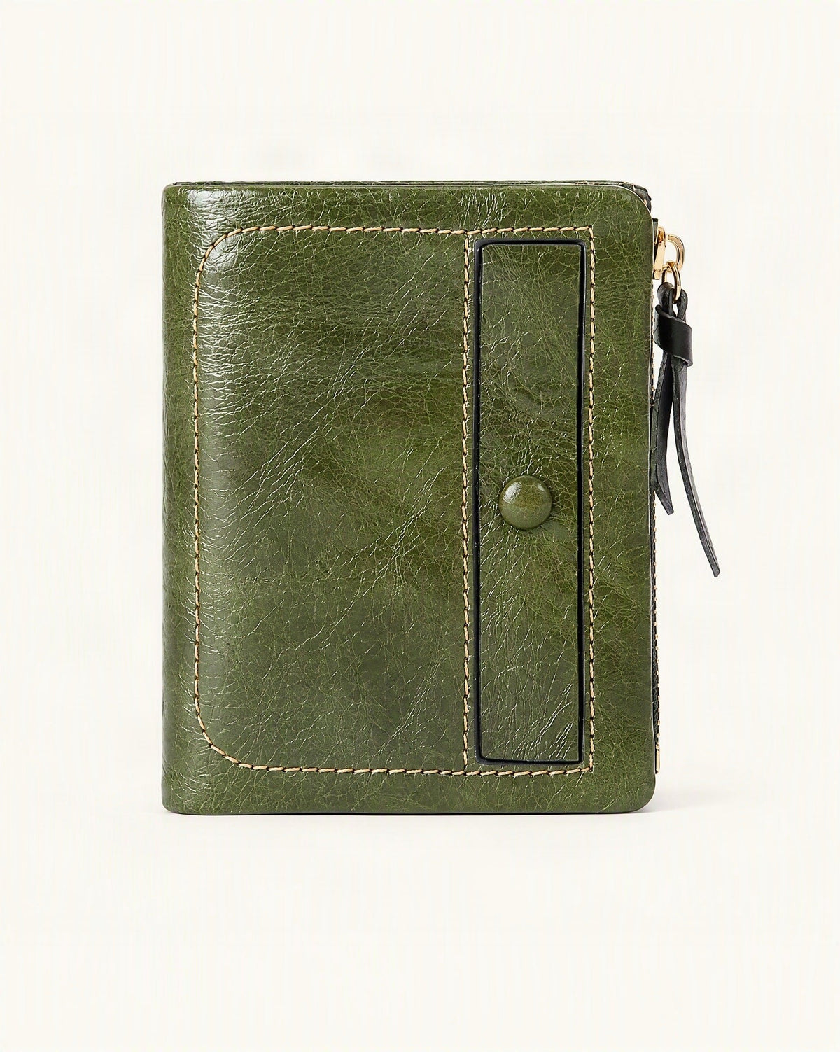 Top-Grain Cowhide Vintage Vertical Short Wallet — straight-on front view on a warm white background