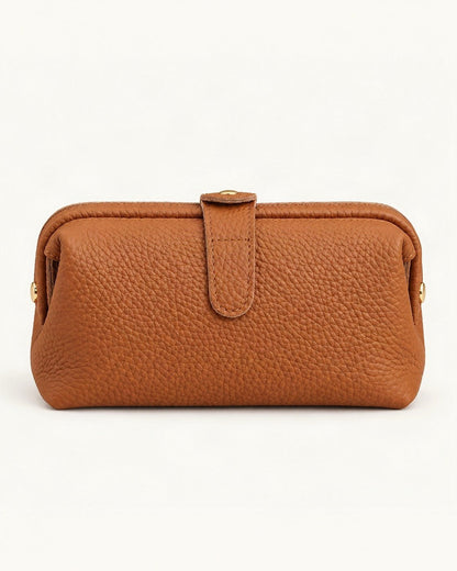 Top-Grain Cowhide Cosmetic Pouch – Color Options — straight-on front view on a warm white background