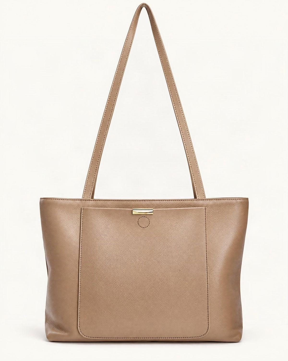Pebbled Cowhide Leather Tote Bag — straight-on front view on a warm white background