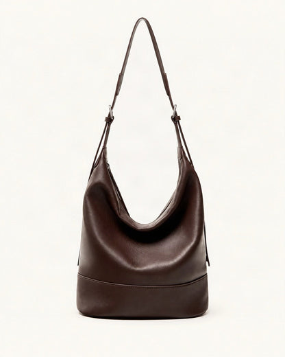 Lambskin Small Shoulder Bucket Bag — straight-on front view on a warm white background