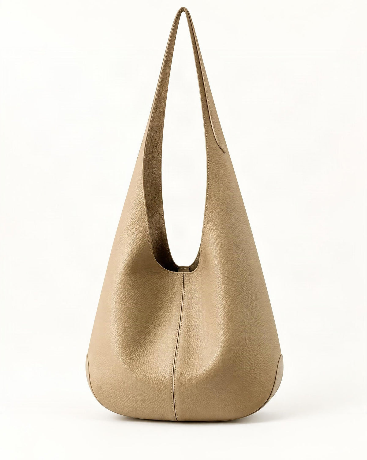 Cowhide Leather Small Bucket Tote Shoulder Bag — straight-on front view on a warm white background