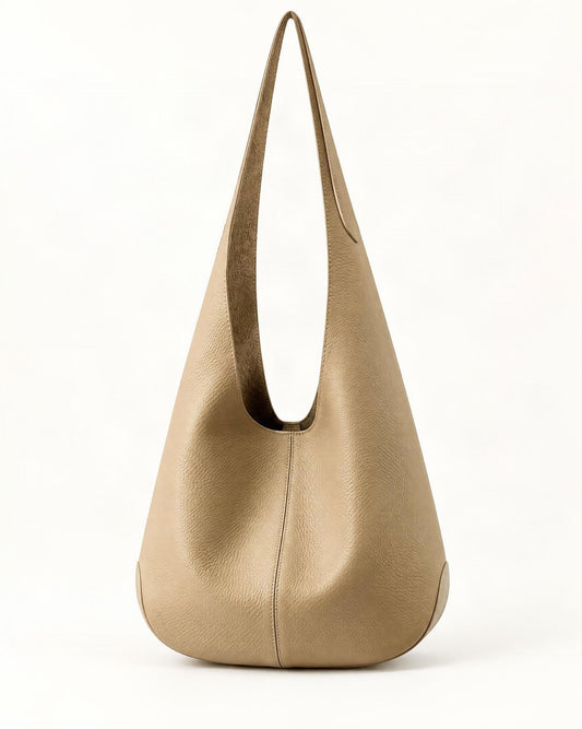 Cowhide Leather Small Bucket Tote Shoulder Bag — straight-on front view on a warm white background