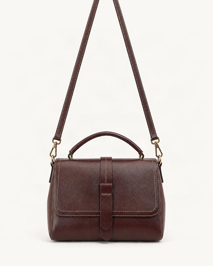 Cowhide Leather Small Boston Crossbody Bag with Top Handle — straight-on front view on a warm white background
