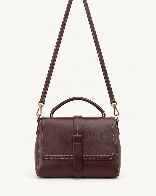 Cowhide Leather Small Boston Crossbody Bag with Top Handle — straight-on front view on a warm white background