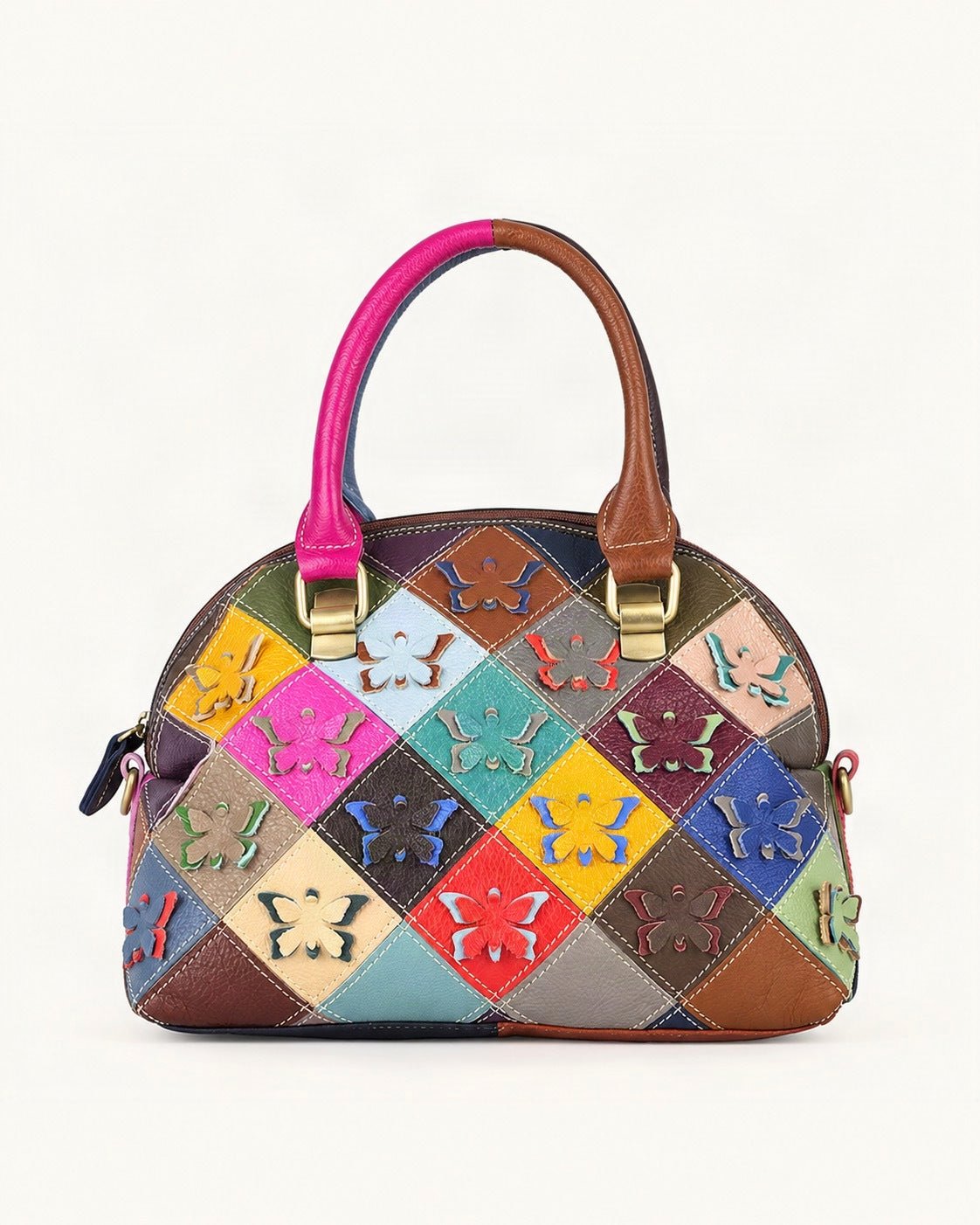 Top-Grain Cowhide Small Plus Shell Shoulder Bag — straight-on front view on a warm white background