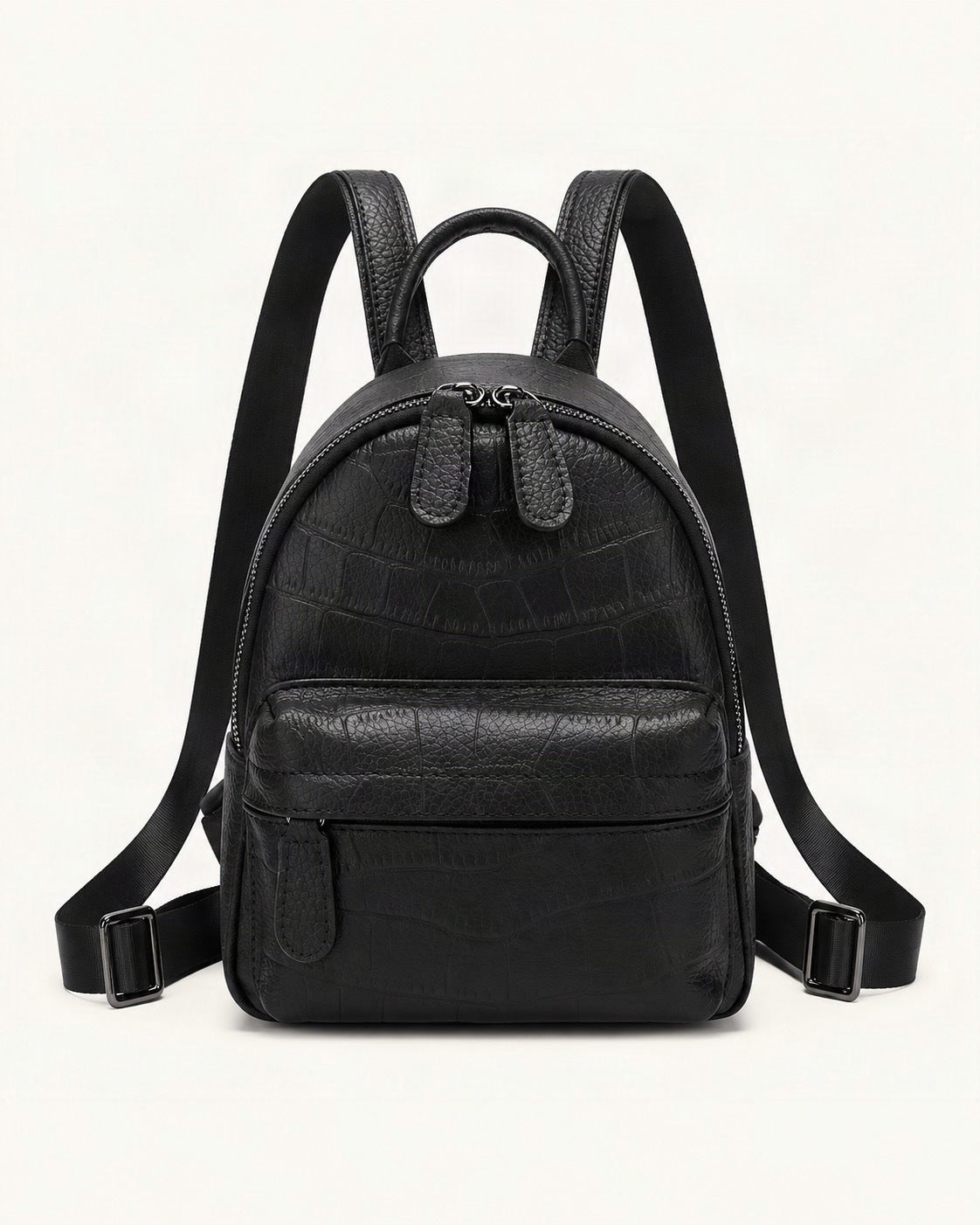 Split Leather Mini Backpack — straight-on front view on a warm white background