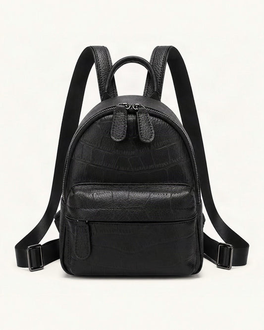 Split Leather Mini Backpack — straight-on front view on a warm white background
