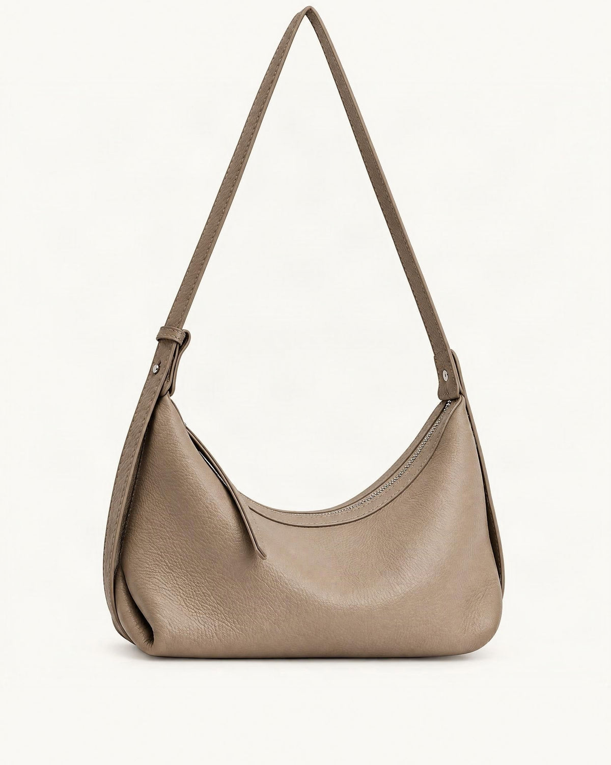 Top-Grain Cowhide Leather Hobo Bag — straight-on front view on a warm white background