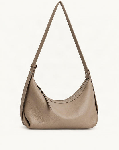 Top-Grain Cowhide Leather Hobo Bag — straight-on front view on a warm white background