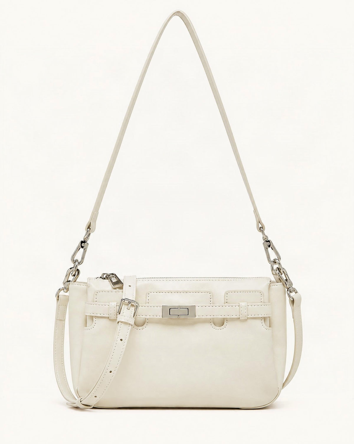 Top-Grain Waxed Leather Shoulder Bag with Adjustable Strap — straight-on front view on a warm white background