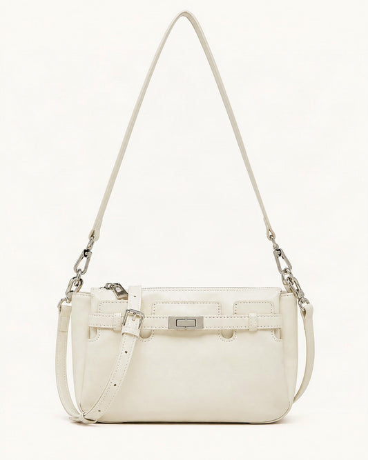 Top-Grain Waxed Leather Shoulder Bag with Adjustable Strap — straight-on front view on a warm white background