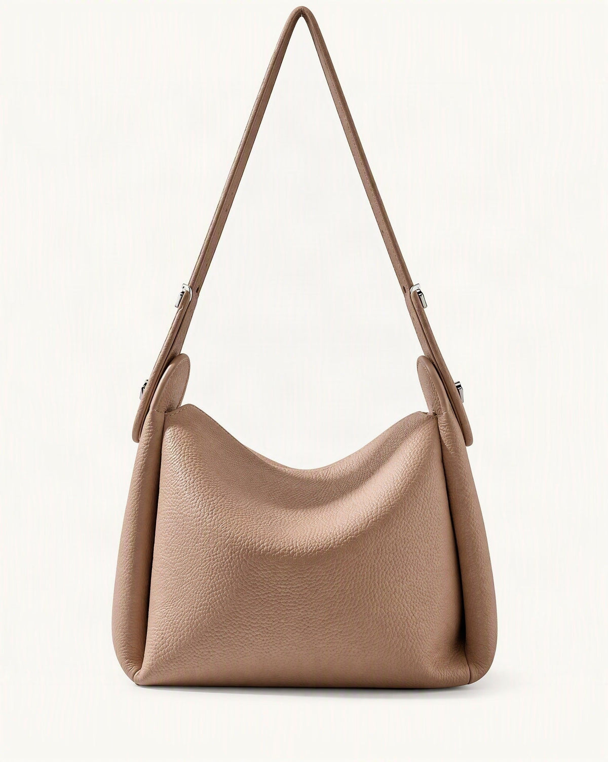 Pebbled Cowhide Leather Small Top-Handle Crossbody Bag — straight-on front view on a warm white background