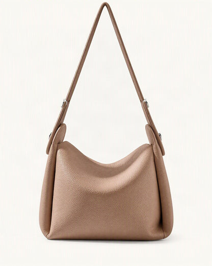 Pebbled Cowhide Leather Small Top-Handle Crossbody Bag — straight-on front view on a warm white background