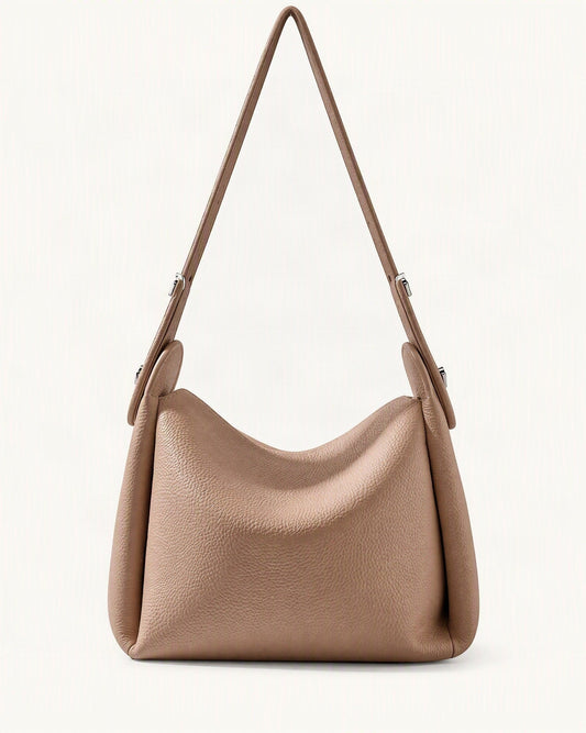 Pebbled Cowhide Leather Small Top-Handle Crossbody Bag — straight-on front view on a warm white background