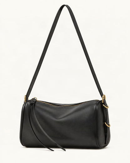 Cowhide Leather Small Crossbody Bag with Adjustable Strap — straight-on front view on a warm white background