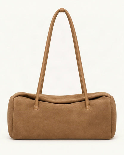 Nubuck Cowhide Boston Shoulder Tote — straight-on front view on a warm white background