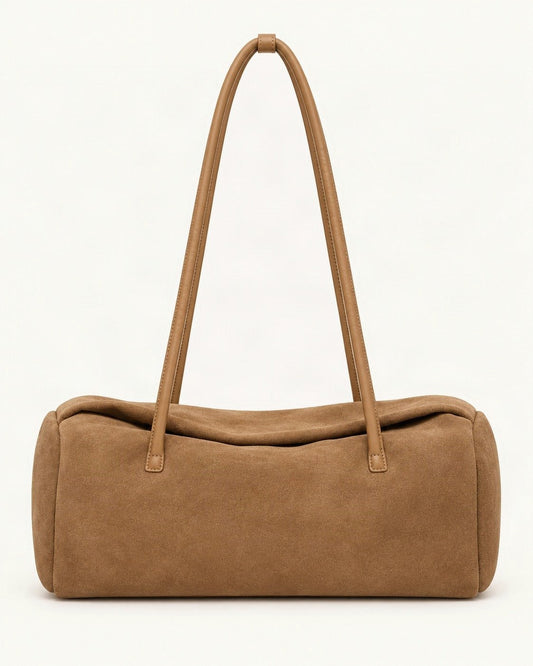 Nubuck Cowhide Boston Shoulder Tote — straight-on front view on a warm white background