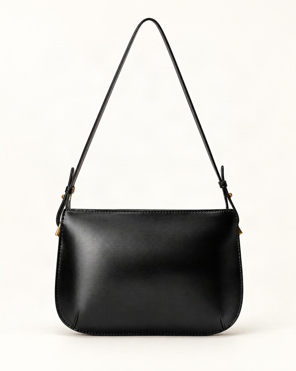 Cowhide Leather Underarm Bag with Detachable Strap — straight-on front view on a warm white background