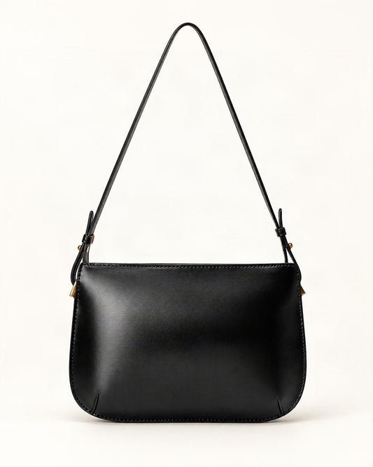 Cowhide Leather Underarm Bag with Detachable Strap — straight-on front view on a warm white background