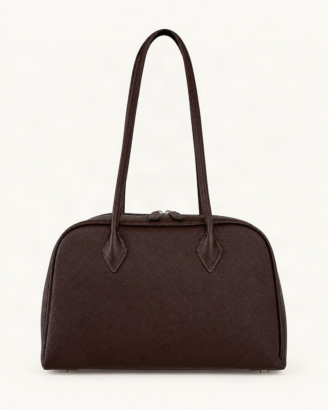 Top-Grain Cowhide Boston Shoulder Bag — straight-on front view on a warm white background