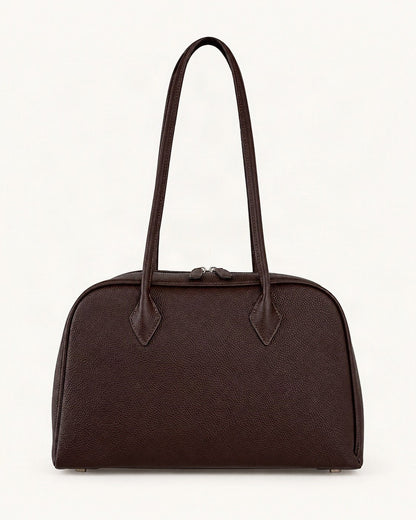Top-Grain Cowhide Boston Shoulder Bag — straight-on front view on a warm white background