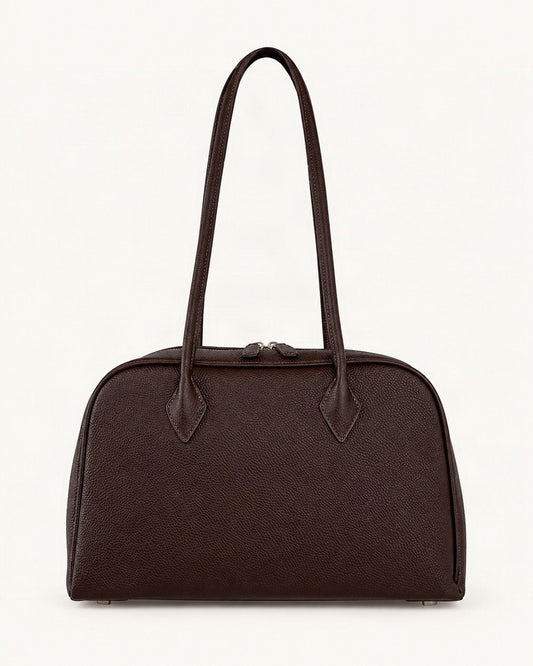 Top-Grain Cowhide Boston Shoulder Bag — straight-on front view on a warm white background