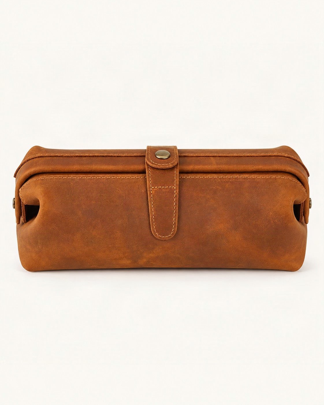 Top-Grain Cowhide Cosmetic Pouch — straight-on front view on a warm white background