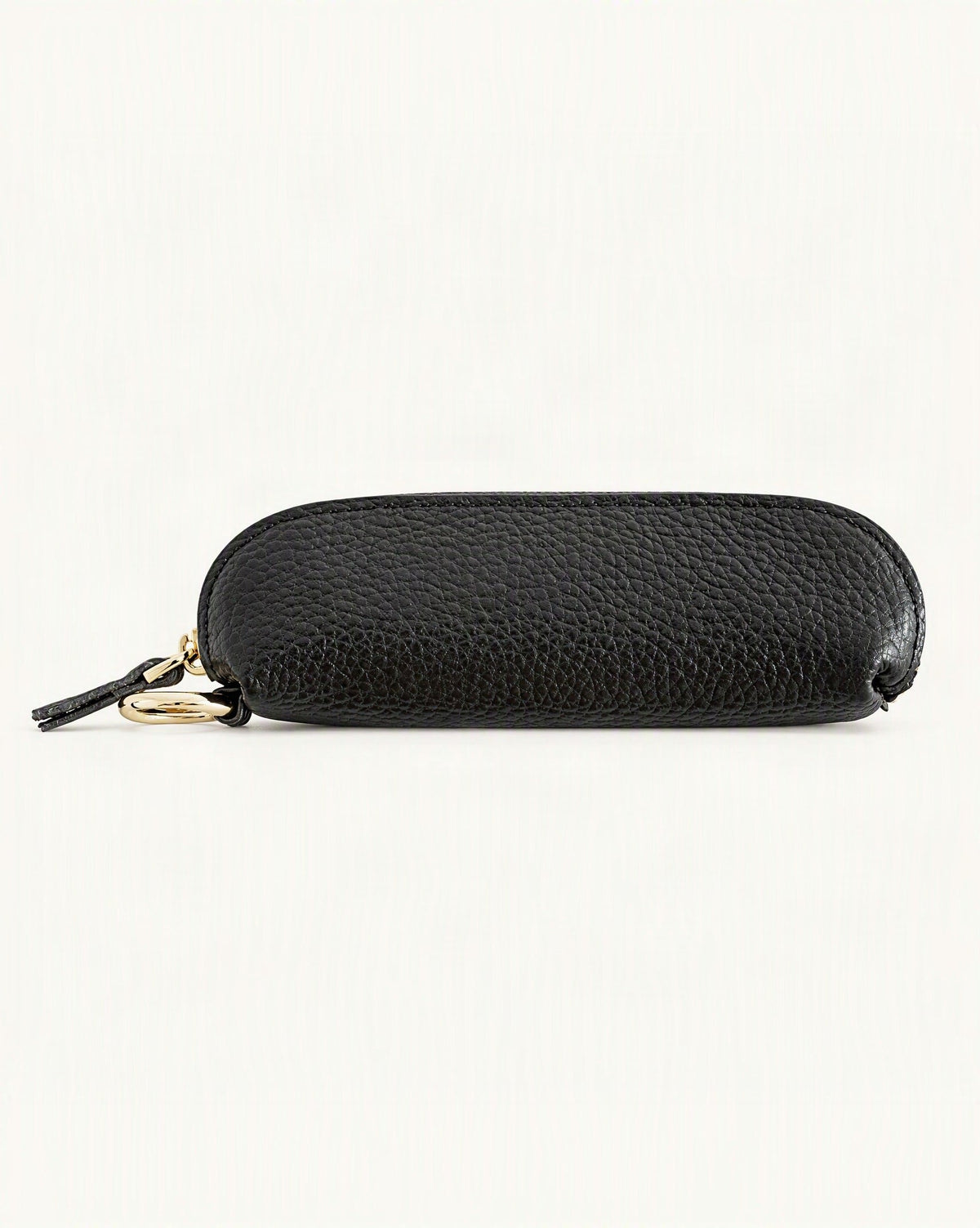 Top-Grain Cowhide Mini Zip Pouch with Keyring Clip — straight-on front view on a warm white background