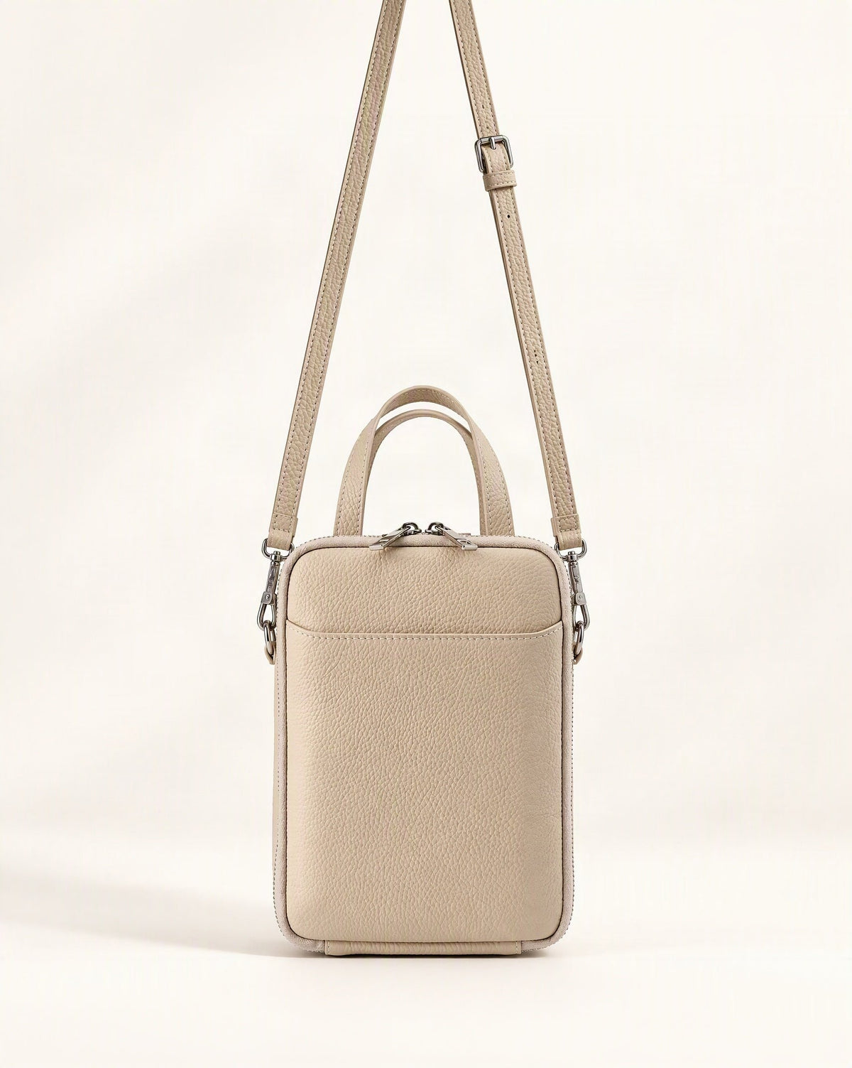 Cowhide Leather Vertical Phone Crossbody Bag – Color Options — straight-on front view on a warm white background