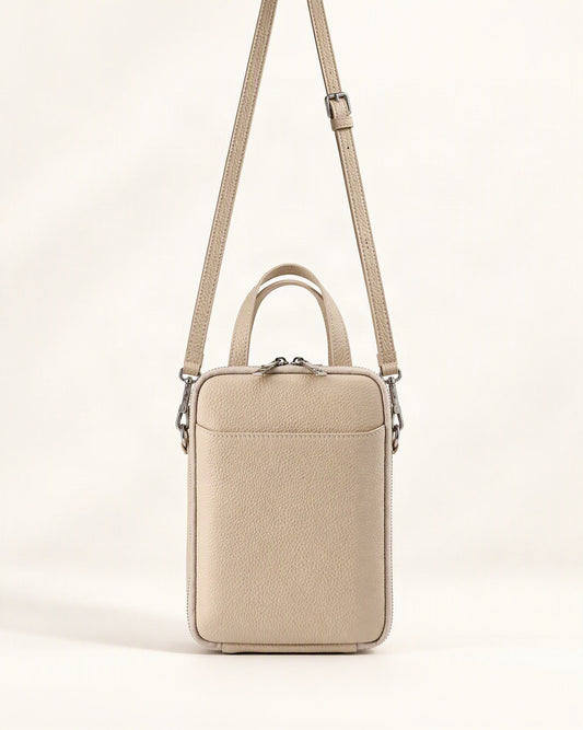 Cowhide Leather Vertical Phone Crossbody Bag – Color Options — straight-on front view on a warm white background