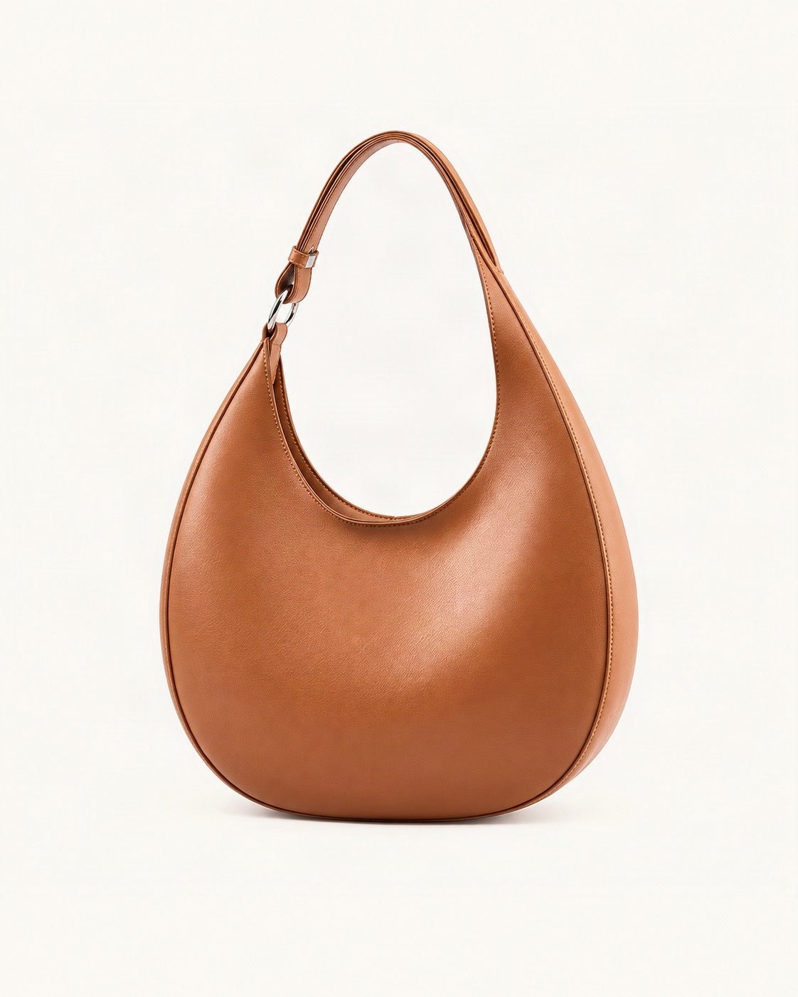 Split Leather Crescent Shoulder Bag — straight-on front view on a warm white background