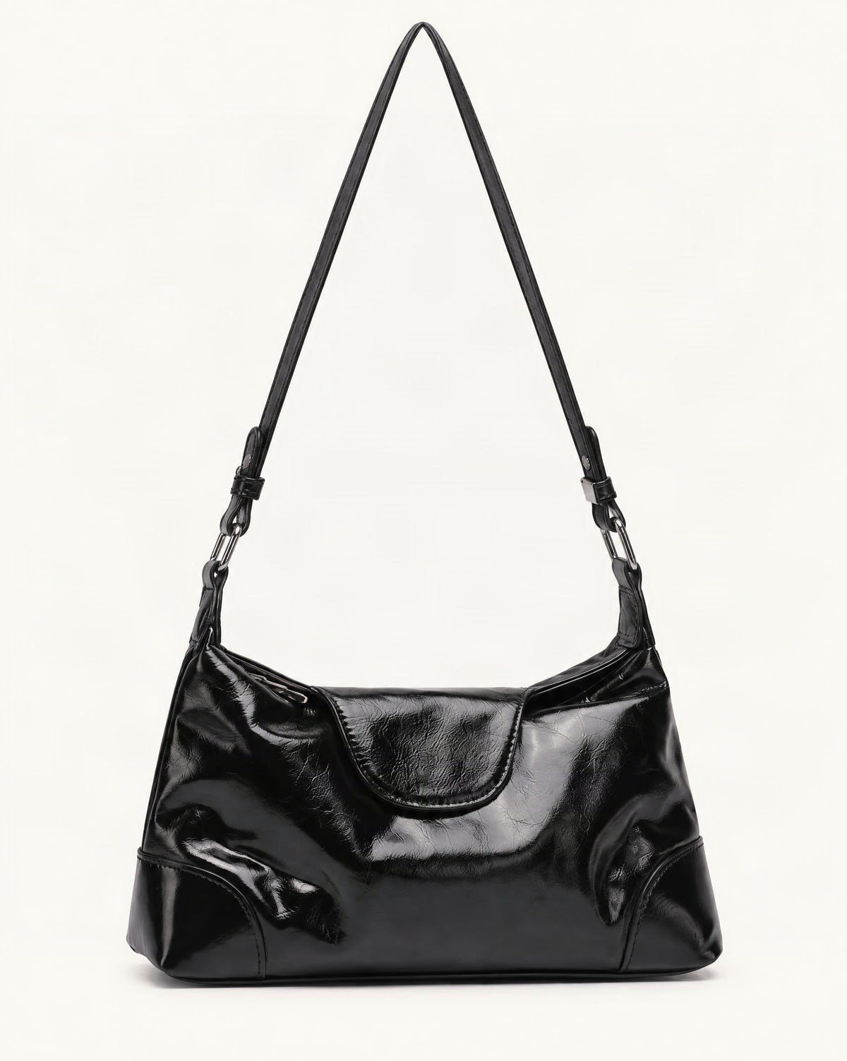 Cowhide Leather Small Shoulder Bag with Adjustable Strap — straight-on front view on a warm white background